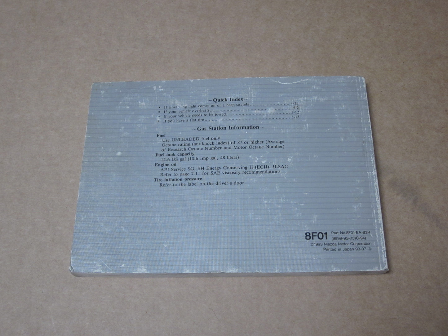 94 Mazda Miata Factory Owners Manual
