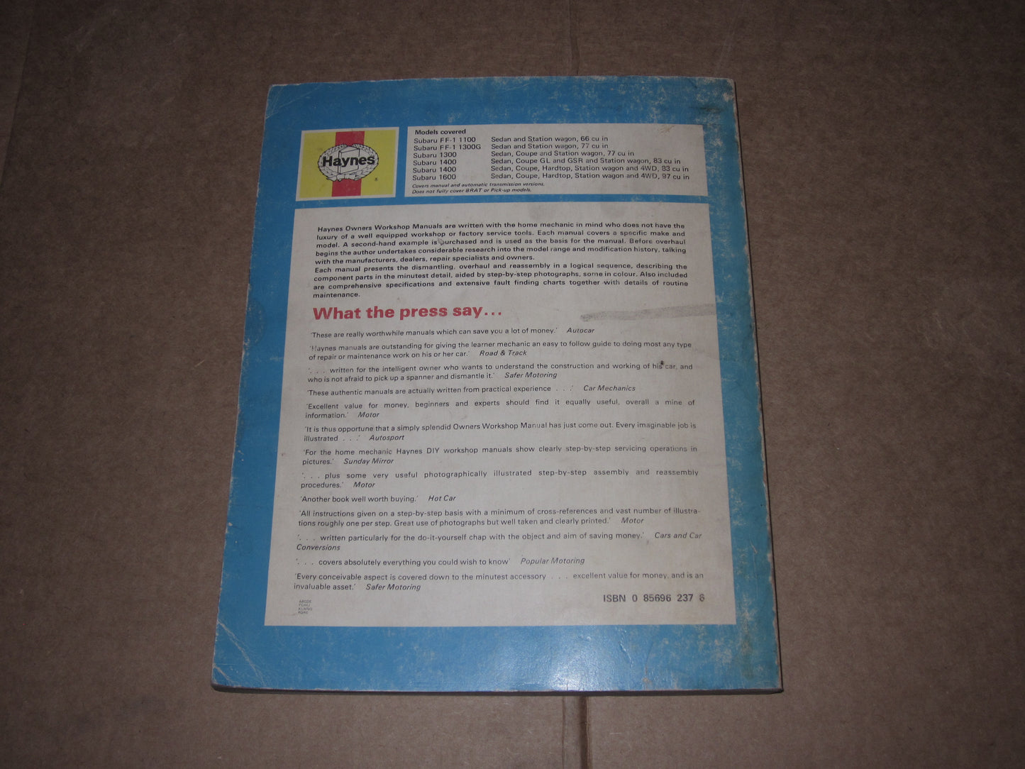 71-79 Subaru 1100 1300 1400 1600 Owners Workshop Manual