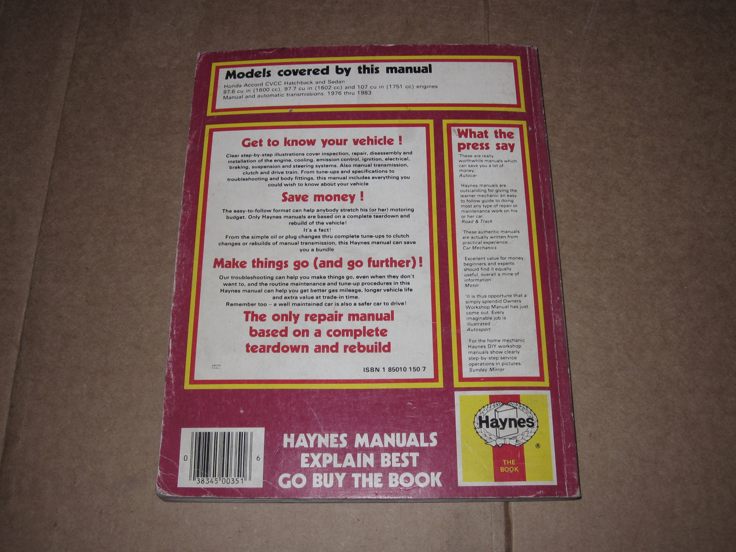 76-83 Honda Accord CVCC Owners Workshop Manual