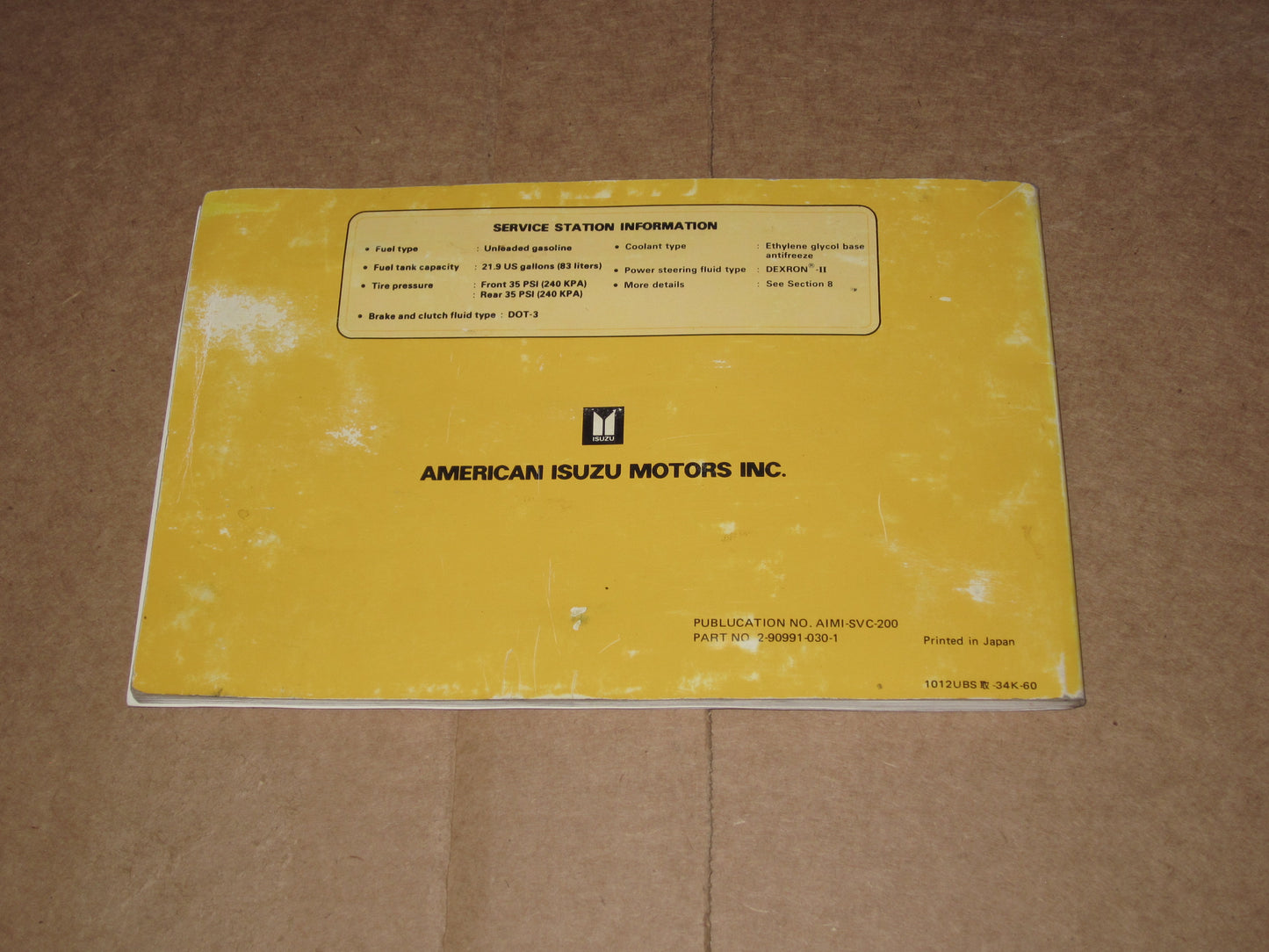 91 Isuzu Trooper & Trooper II Factory Owners Manual