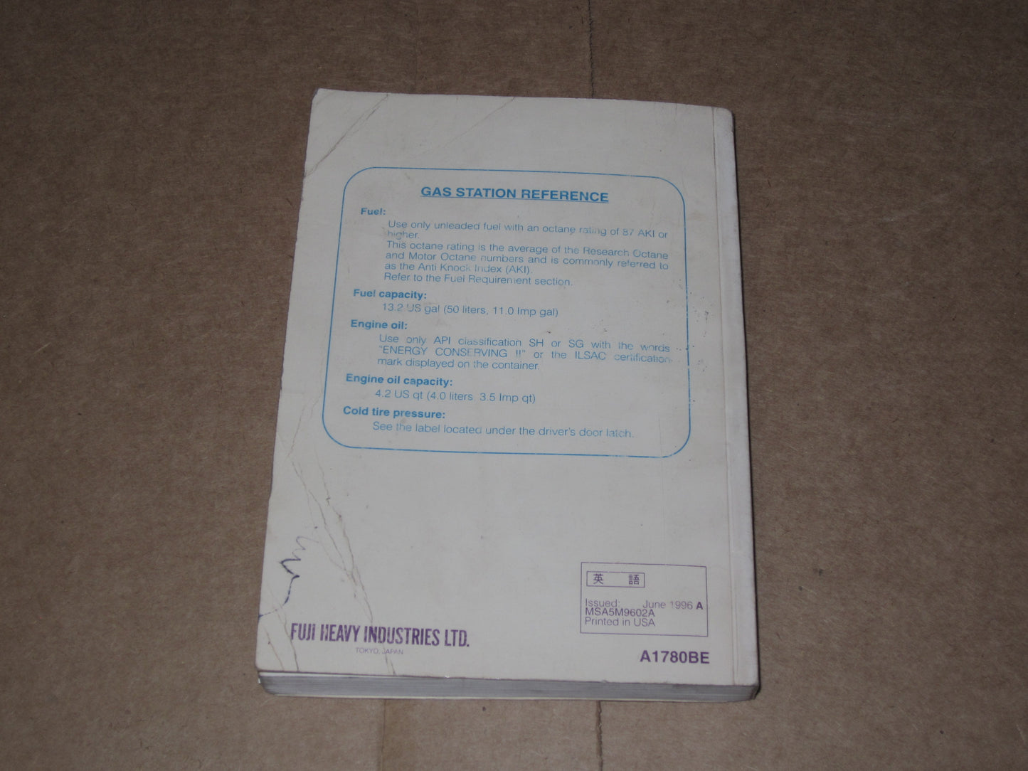 97 Subaru Impreza Factory Owners Manual