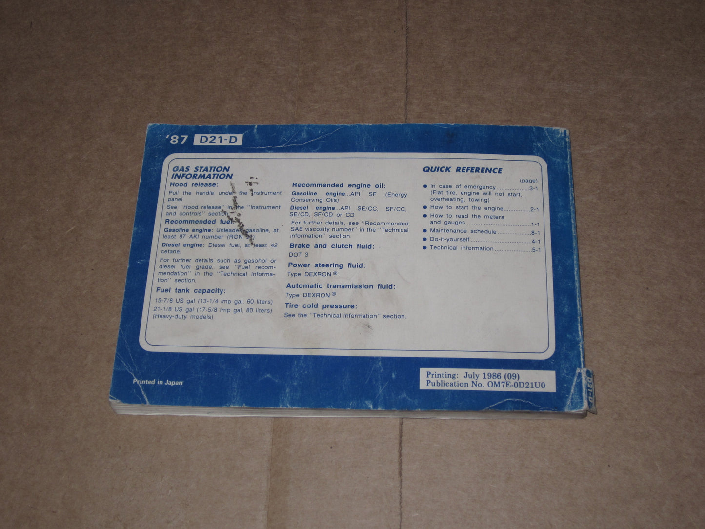 1987 Nissan Truck Pathfinder Factory Owners Manual