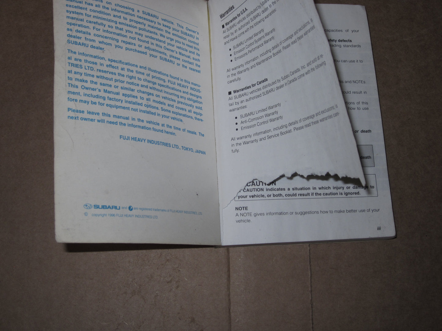 97 Subaru Impreza Factory Owners Manual
